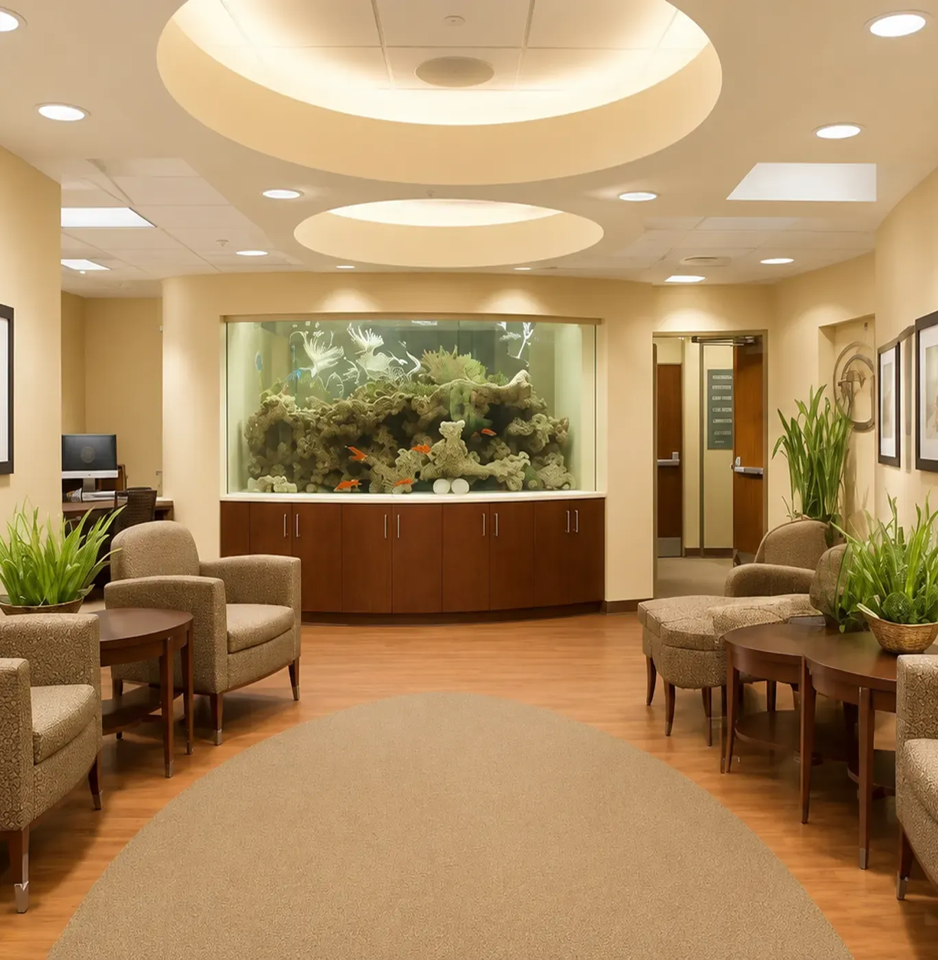 A treatment room with soft, natural materials